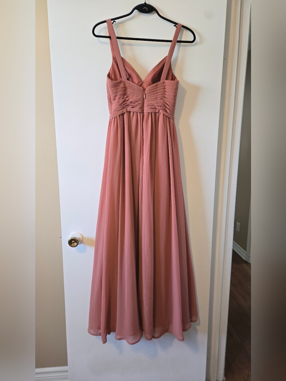 🎀Azazie Rose Dusty Pink V-Neck Ruched Chiffon Maxi Dress - Picture 3 of 5